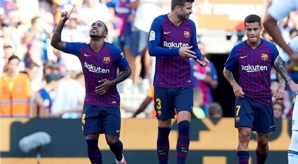 فرحة لاعبي برشلونة