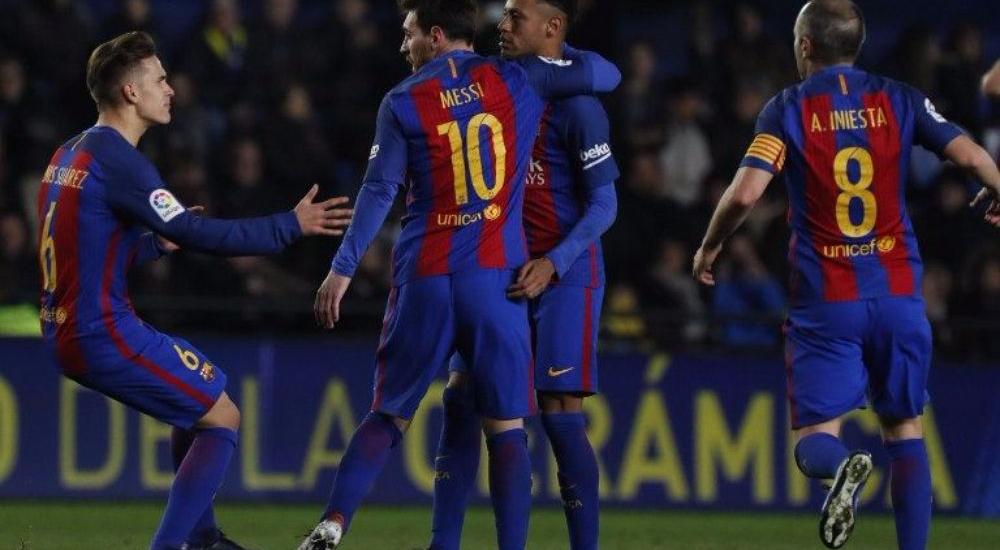 فرحة لاعبي برشلونة بالفوز