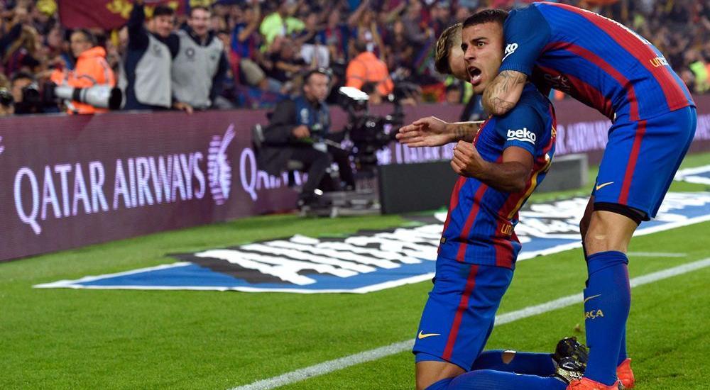 فرحة رافينيا بهدف برشلونة الوحيد في مرمى غرناطة