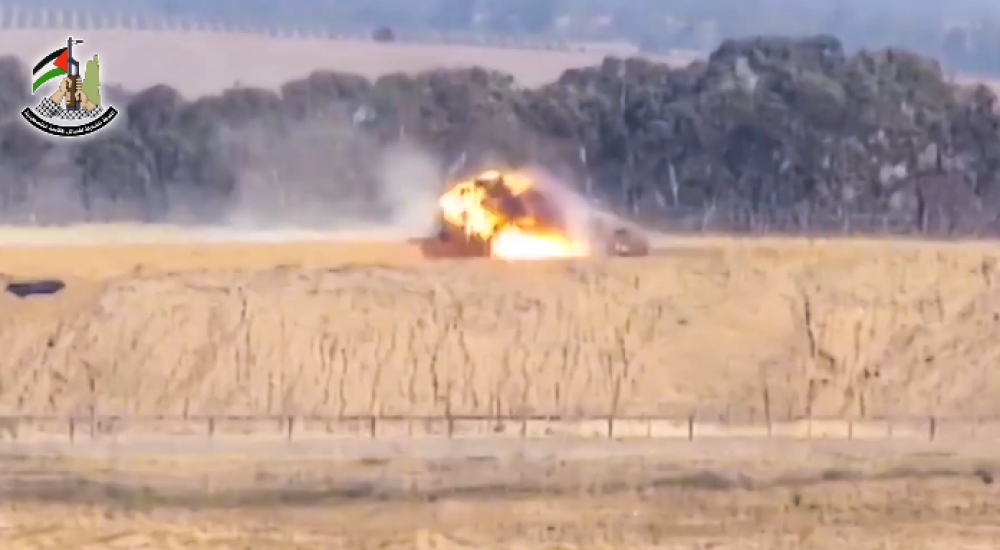 جانب من استهداف المقاومة دبابة إسرائيلية بصاروخ موجه شرق القطاع