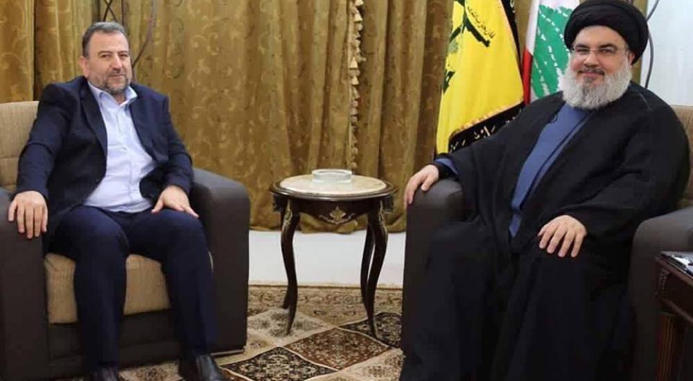أمين عام حزب الله حسن نصر الله يجتمع مع نائب رئيس المكتب السياسي لحركة حماس صالح العاروري في بيروت