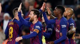 فرحة لاعبي برشلونة