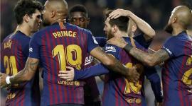 فرحة لاعبي برشلونة بالفوز