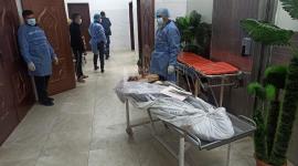 لحظة وصول ثلاثة شهداء صيادين من بحر محافظة خان يونس لمستشفى ناصر جنوبي قطاع غزة