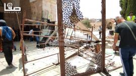 آثار التحطيم في المصلى القبلي والمسجد الأقصى بعد انسحاب قوات الاحتلال منه