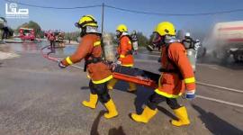 مناورة للدفاع المدني بغزة للتعامل مع اصطدام حافلة ركاب بصهريج غاز