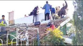 متضامنون ينشدون الأناشيد الوطنية فوق منزل مقدسي مهدد بالهدم