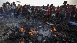 آثار إحدى مجازر الاحتلال الإسرائيلي في رفح جنوبي القطاع