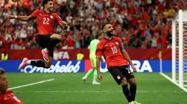فرحة النجم محمد صلاح بتسجيل الهدف الثاني لمصر