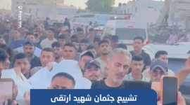 تشييع جثمان الشهيد محمد أبو عودة الذي ارتقى بغارة إسرائيلية استهدفت خيمة نازحين في شارع الثورة غربي مدينة غزة