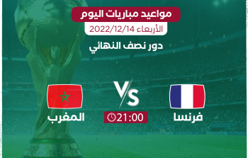 مواعيد مباريات اليوم الأربعاء 14-12 في كأس العالم