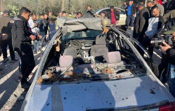 السيارة التي اغتيال داخلها الشبان الثلاثة في بلدة جبع جنوب جنين - عدسة وكالة صفا