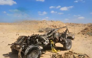 المركبة التي انفجرت بها العبوة الناسفة في رفح