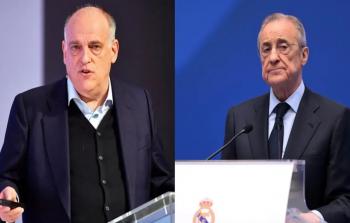 خافيير تيباس رئيس رابطة الليجا وفلورنتينو بيريز رئيس ريال مدريد