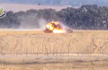 جانب من استهداف المقاومة دبابة إسرائيلية بصاروخ موجه شرق القطاع