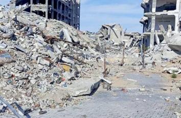 جانب من الدمار في منطقة الفاخورة بمخيم جباليا ومشروع بيت لاهيا شمالي قطاع غزة