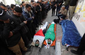 تشييع جثامين شهداء القصف الإسرائيلي لشقة سكنية قرب سويدي النصر غربي مدينة غزة