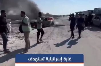 اللحظات الأولى لقصف الاحتلال الإسرائيلي مركبة كانت تقل جثمان الشهيد جبر مقبل من وسط القطاع إلى مدينة غزة
